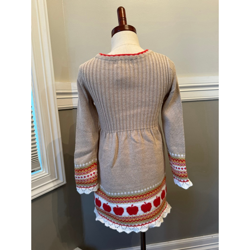 Cynthia Rowley | Girls' Beige Red Apple Knit Dress & Leggings Set | S (5/6) - Picture 4 of 9